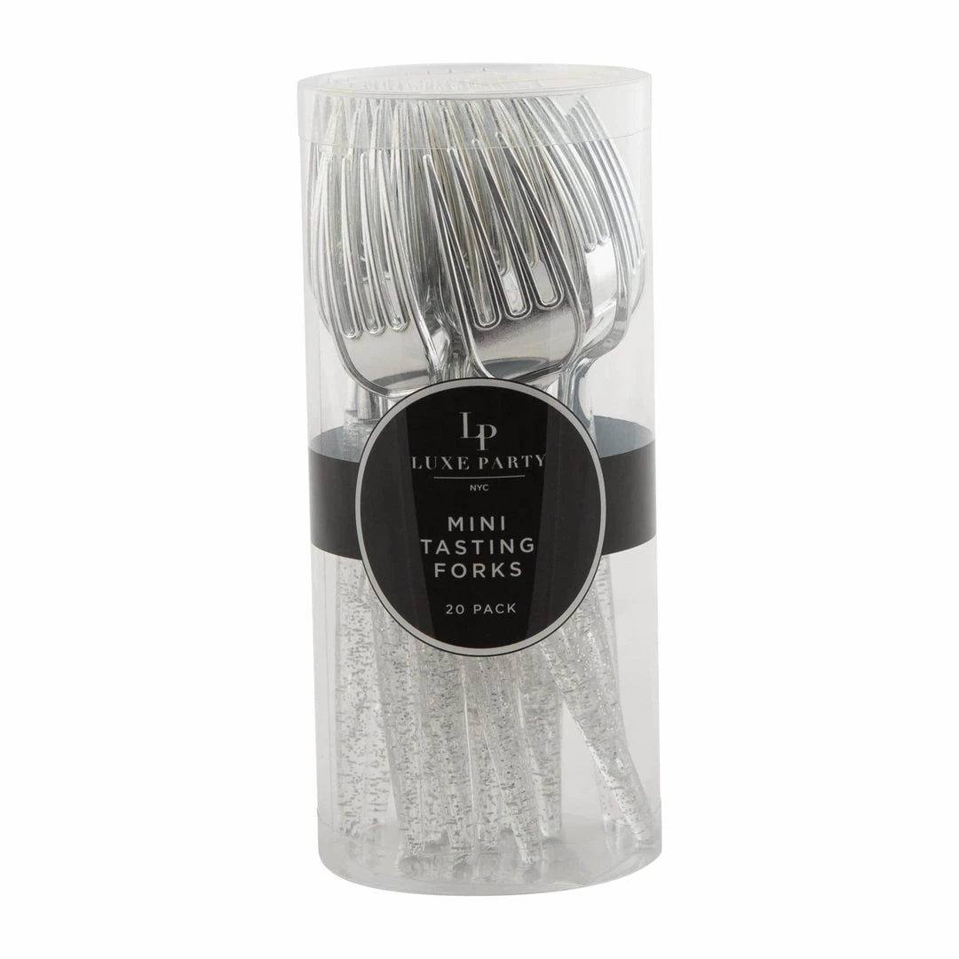 Luxe Party NYC Silver Glitter Plastic Mini Forks | 20 Forks Flatware 2 Luxe Party NYC Silver Glitter Plastic Mini Forks | 20 Forks Flatware