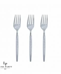 Luxe Party NYC Silver Glitter Plastic Mini Forks | 20 Forks Flatware