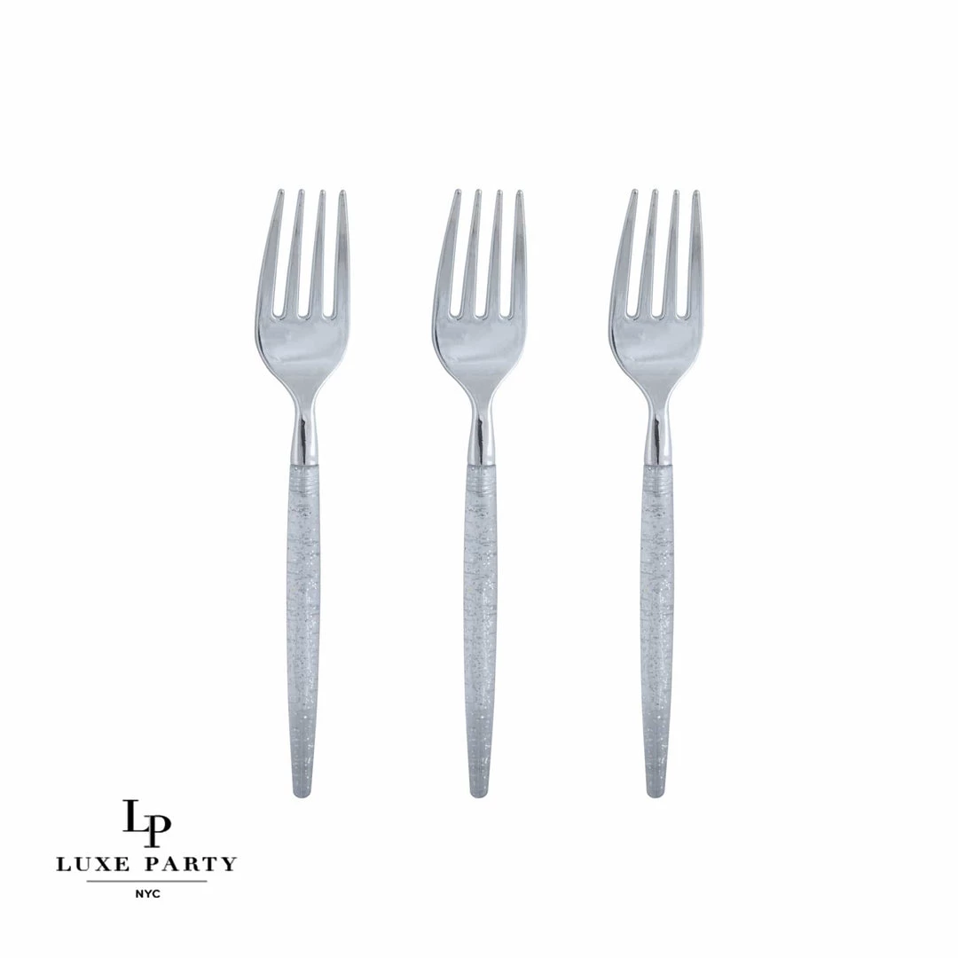 Luxe Party NYC Silver Glitter Plastic Mini Forks | 20 Forks Flatware 1 Luxe Party NYC Silver Glitter Plastic Mini Forks | 20 Forks Flatware
