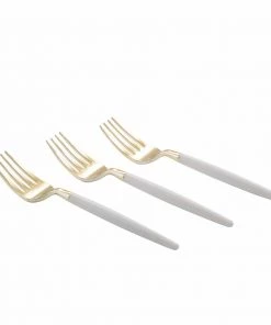 Luxe Party NYC Flatware White And Gold Plastic Mini Forks | 20 Forks