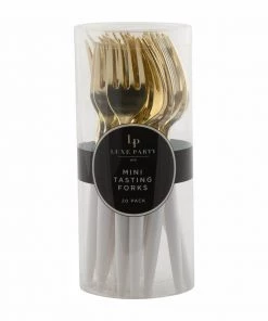 Luxe Party NYC Flatware White And Gold Plastic Mini Forks | 20 Forks