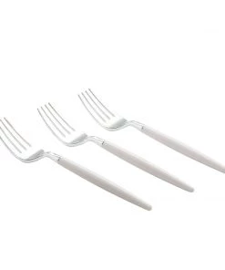 Luxe Party NYC Flatware White And Silver Plastic Mini Forks | 20 Forks