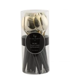 Luxe Party NYC Black And Gold Plastic Mini Spoons | 20 Spoons Flatware