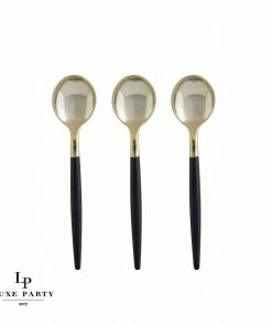 Luxe Party NYC Black And Gold Plastic Mini Spoons | 20 Spoons Flatware