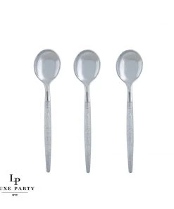 Luxe Party NYC Silver Glitter Plastic Mini Spoons | 20 Spoons Flatware