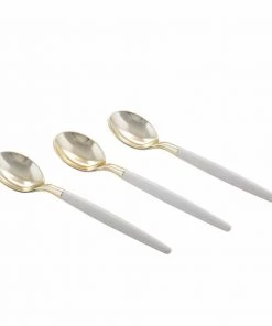 Luxe Party NYC Flatware White And Gold Plastic Mini Spoons | 20 Spoons