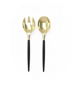 Luxe Party NYC Flatware Black / Gold Plastic Serving Forks • Spoons Set