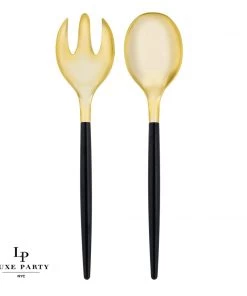 Luxe Party NYC Flatware Black / Gold Plastic Serving Forks • Spoons Set