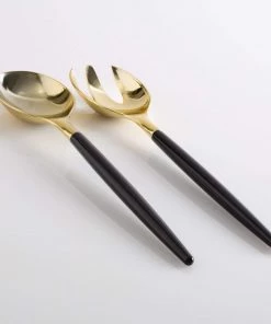 Luxe Party NYC Flatware Black / Gold Plastic Serving Forks • Spoons Set
