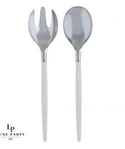 Luxe Party NYC Clear And Silver Plastic Serving Fork • Spoon Set Flatware
