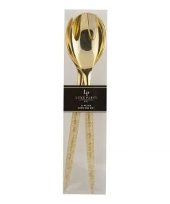 Luxe Party NYC Flatware Gold Glitter Plastic Serving Fork • Spoon Set
