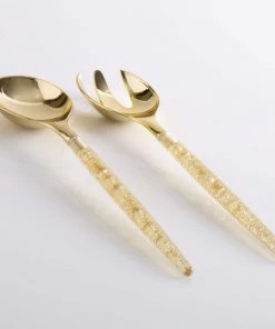 Luxe Party NYC Flatware Gold Glitter Plastic Serving Fork • Spoon Set