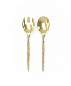 Luxe Party NYC Flatware Gold Glitter Plastic Serving Fork • Spoon Set