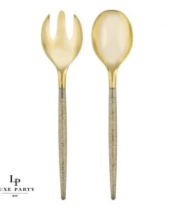 Luxe Party NYC Flatware Gold Glitter Plastic Serving Fork • Spoon Set