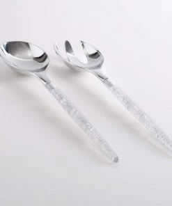 Luxe Party NYC Flatware Silver Glitter Plastic Serving Fork • Spoon Set