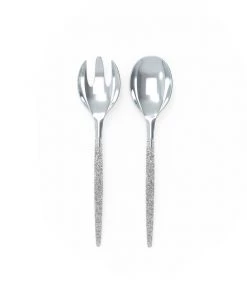 Luxe Party NYC Flatware Silver Glitter Plastic Serving Fork • Spoon Set