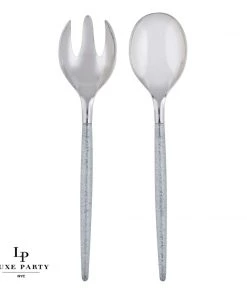 Luxe Party NYC Flatware Silver Glitter Plastic Serving Fork • Spoon Set