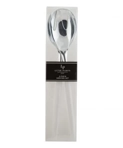 Luxe Party NYC White And Silver Plastic Serving Fork • Spoon Set