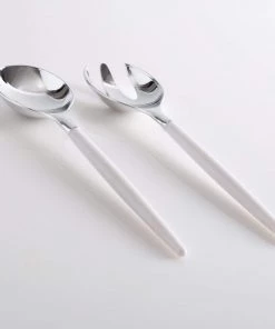 Luxe Party NYC White And Silver Plastic Serving Fork • Spoon Set