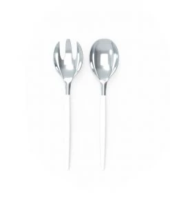 Luxe Party NYC White And Silver Plastic Serving Fork • Spoon Set
