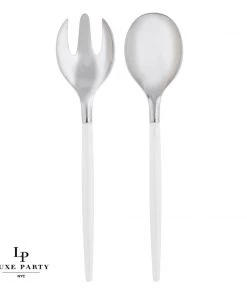 Luxe Party NYC White And Silver Plastic Serving Fork • Spoon Set