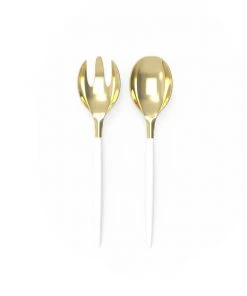 Luxe Party NYC Flatware White / Gold Plastic Serving Fork • Spoon Set