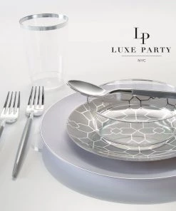 Luxe Tumblers Luxe 12 Oz Clear Plastic • Silver Plastic Cups | 20 Cups Drinkware
