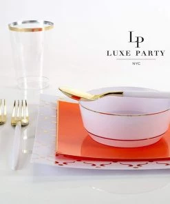 Square Accent Orange • Gold Square Plastic Plates | 10 Pack