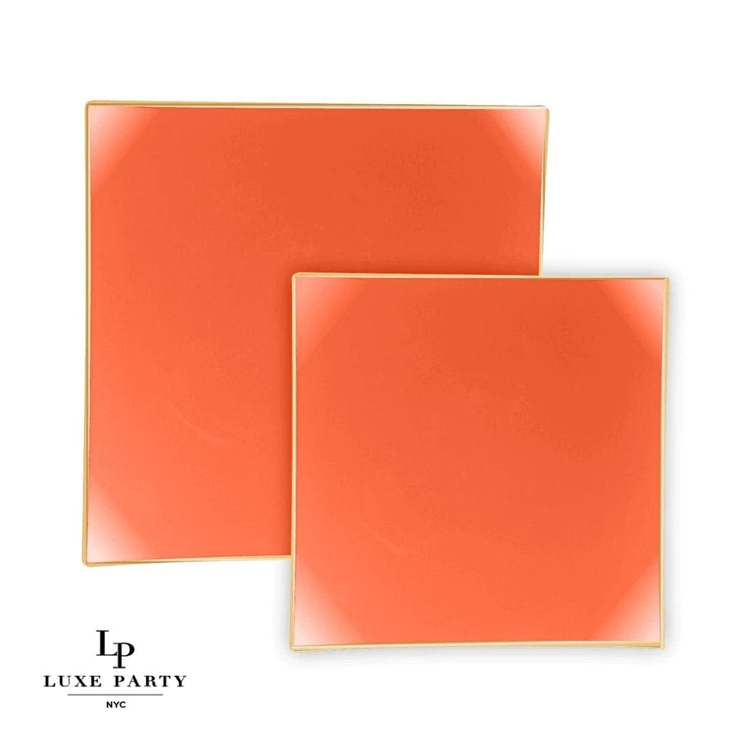 Square Accent Orange • Gold Square Plastic Plates | 10 Pack 1 Square Accent Orange • Gold Square Plastic Plates | 10 Pack