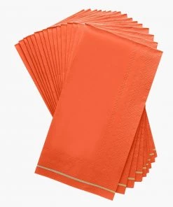 Luxe Party NYC Orange With Gold Stripe Paper Napkins - 3 Available Sizes
