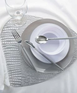 Home Details Oval Pebble Laser Cut Placemat In Silver