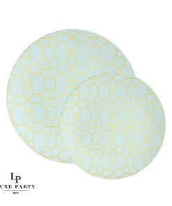 Round Accent Pattern Round Mint • Gold Pattern Plastic Plates | 10 Pack