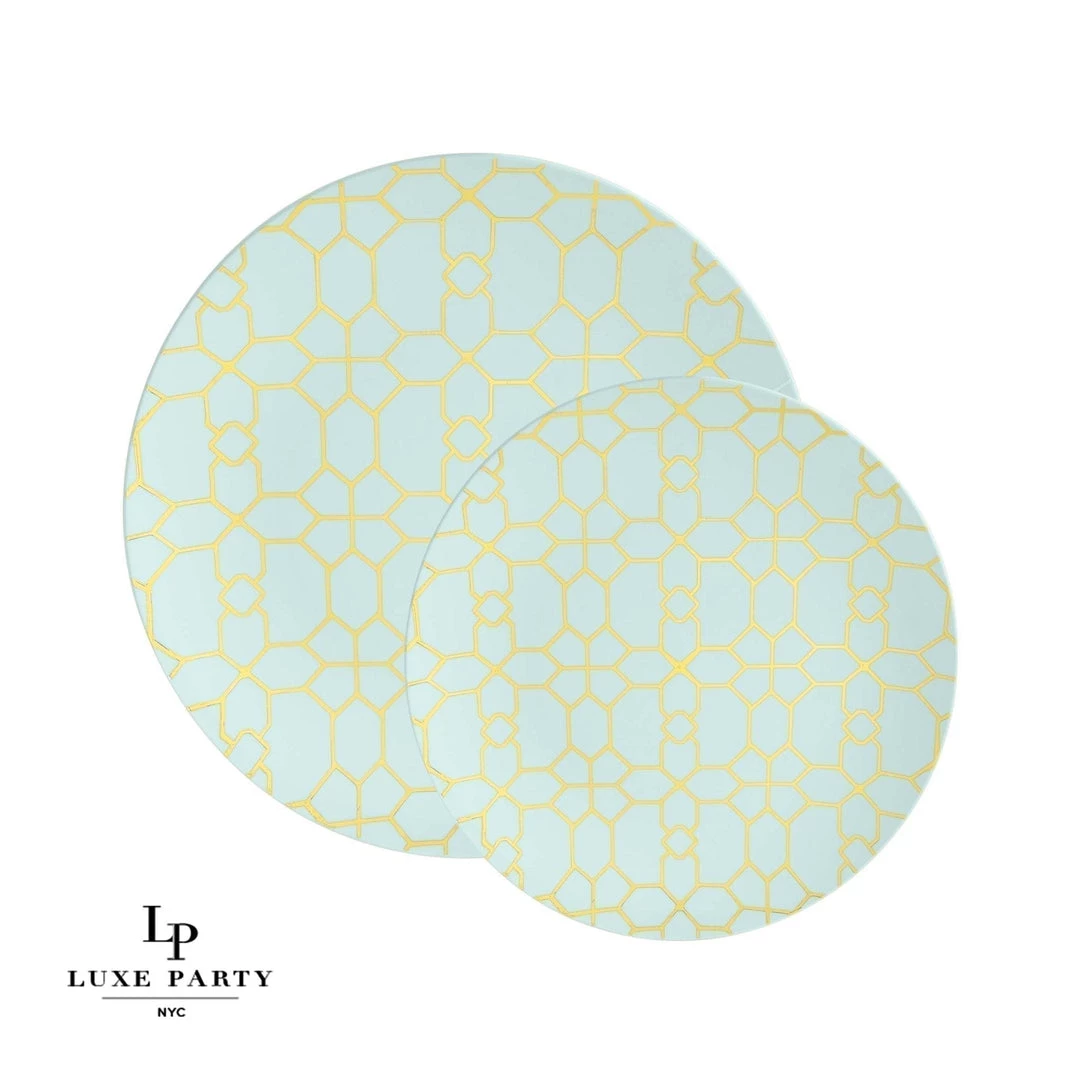 Round Accent Pattern Round Mint • Gold Pattern Plastic Plates | 10 Pack 1 Round Accent Pattern Round Mint • Gold Pattern Plastic Plates | 10 Pack