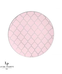 Round Accent Pattern Round Blush • Silver Lattice Pattern Plastic Plates | 10 Pack