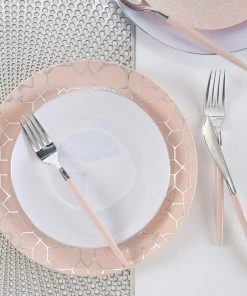 Round Accent Pattern Round Blush • Silver Lattice Pattern Plastic Plates | 10 Pack 5 Round Accent Pattern Round Blush • Silver Lattice Pattern Plastic Plates | 10 Pack