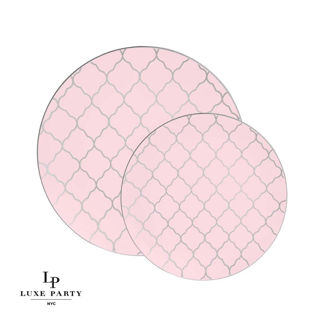 Round Accent Pattern Round Blush • Silver Lattice Pattern Plastic Plates | 10 Pack 1 Round Accent Pattern Round Blush • Silver Lattice Pattern Plastic Plates | 10 Pack