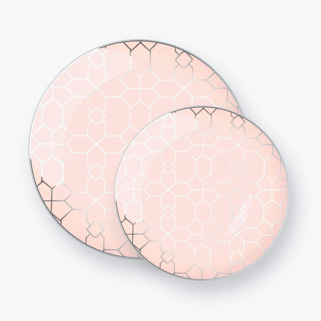 Round Accent Pattern Round Blush • Silver Pattern Plastic Plates | 10 Pack 4 Round Accent Pattern Round Blush • Silver Pattern Plastic Plates | 10 Pack