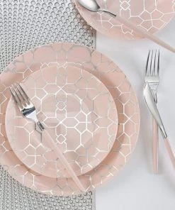 Round Accent Pattern Round Blush • Silver Pattern Plastic Plates | 10 Pack