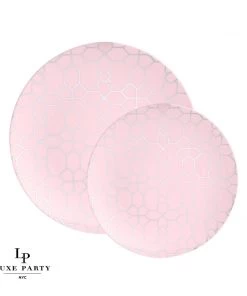 Round Accent Pattern Round Blush • Silver Pattern Plastic Plates | 10 Pack
