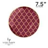 Round Accent Pattern Round Cranberry • Gold Lattice Pattern Plastic Plates | 10 Pack