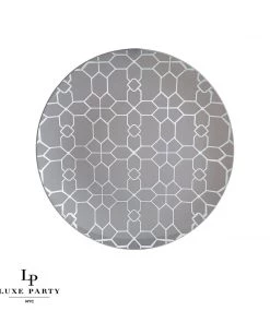 Round Accent Pattern Round Gray • Silver Pattern Plastic Plates | 10 Pack