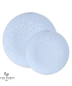 Round Accent Pattern Round Ice Blue • Silver Pattern Plastic Plates | 10 Pack