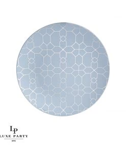 Round Accent Pattern Round Ice Blue • Silver Pattern Plastic Plates | 10 Pack