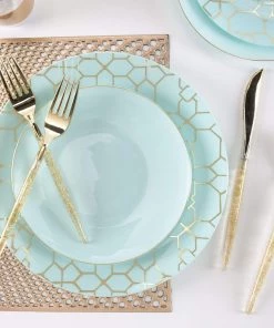 Round Accent Pattern Round Mint • Gold Pattern Plastic Plates | 10 Pack 9 Round Accent Pattern Round Mint • Gold Pattern Plastic Plates | 10 Pack