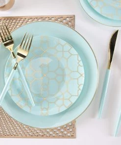 Round Accent Pattern Round Mint • Gold Pattern Plastic Plates | 10 Pack 7 Round Accent Pattern Round Mint • Gold Pattern Plastic Plates | 10 Pack