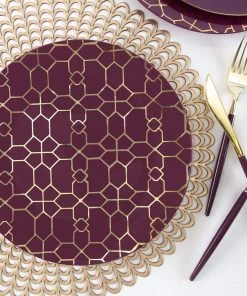 Round Accent Pattern Round Purple • Gold Pattern Plastic Plates | 10 Pack
