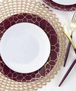 Round Accent Pattern Round Purple • Gold Pattern Plastic Plates | 10 Pack
