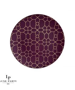 Round Accent Pattern Round Purple • Gold Pattern Plastic Plates | 10 Pack