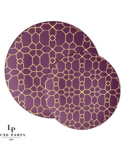 Round Accent Pattern Round Purple • Gold Pattern Plastic Plates | 10 Pack