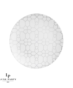 Round Accent Pattern Round White • Silver Pattern Plastic Plates | 10 Pack